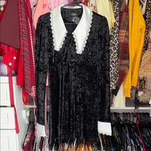 Black Velvet Dress with White Collar